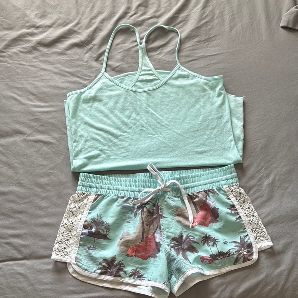Mudd Tank Top With Swim Tropical Floral Print Shorts NWOT